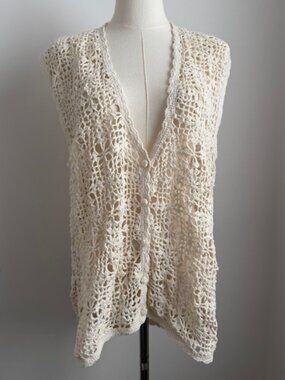 Knit Knit Silk Cotton Crochet Knit Vest Boho Cottagecore Made in Italy Size L